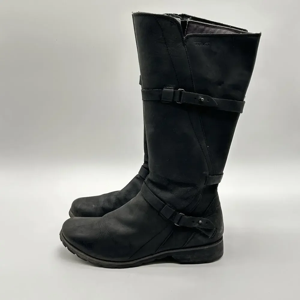 Teva De La Vina Women's Leather Riding Boots 8.5 Black waterproof